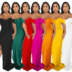 قبالة الكتف Maxi Dress Women Sexy Sexy Side Side Slit Lesment Long Bodycon Vestidos for Party Evening Wear Woy Ladies Cloths Backing Black