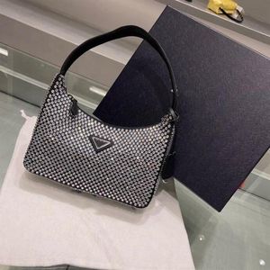 Purse Re-edition Crystal Shoulder Silver Black Satin Hobo Bag Mini Diamond Party Women Dumpling Handbag Cross Body Bling Bling Bag312s