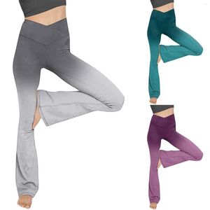 Kvinnors leggings gradient tryck yoga byxor hög midja träning för kvinnor elastiska no-see genom flare mage kontroll