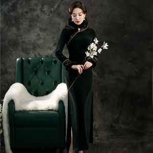 Abbigliamento etnico Primavera Cheongsam cinese tradizionale per le donne Retro Elegante stampa floreale Abiti lunghi Migliorato Slim ShangHai Bay Cheongsam