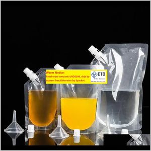 Drinkware Reusable Drinking For Juice With Funnel Transparent Beverage Bag Liquor Pouch Wb2180 50Ddo Vfnhz