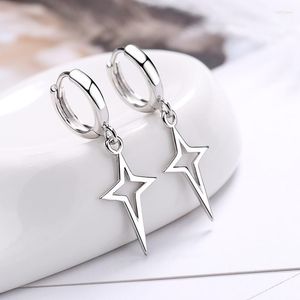 Orecchini a cerchio Elegante argento 925 con croce a forma di stella ciondola Huggie per donna ragazza