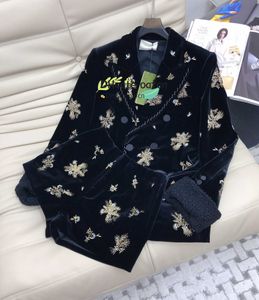 Dress Designer High end Customized Suit Dress Autumn Black Lapel Embroidery Beaded Print Suit with Skirt