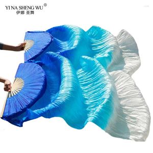 Stage Wear 1 par/1 st Imitation Silk Belly Dance Veil Fans Bamboo Rebs Handmade Dyed Performance Long Fan Dancing