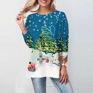 Bluzki damskie 2022 Wiosna jesienna O Neck z długim rękawem Koszulki Kobiety Kobiety świąteczne nadruk Bluzka Koszulka Panie Casual Patchwork Pullover