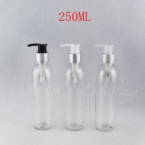 Bottiglie di stoccaggio Bottiglia di plastica trasparente a spalla rotonda da 250 ml Gel doccia / lozione da 250 cc Contenitore cosmetico vuoto per sub-imbottigliamento