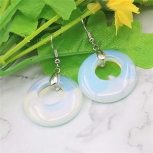 Bengelen oorbellen 28 mm ronde witte maansteen opaal drop cirkelvormige ring natuursteen vrouwen meisjes diy legering mode sieraden maken ontwerp