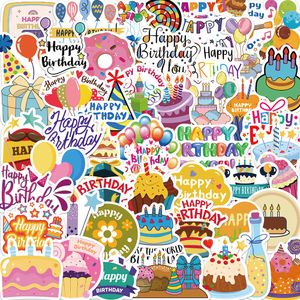 Pack med 50 st Partiale Happy Birthday Stickers Waterproof Sticker för bagage bärbar dator skateboard anteckningsbok vattenflaska bil dekaler barn gåvor leksaker