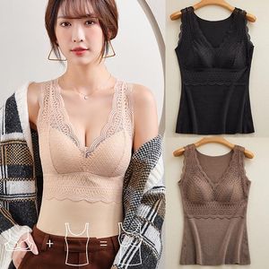 Women's Shapers 2 In 1 Women Winter Underwear Warm Thermal Vest Padded Tank Top With Bra Lace Thick Seamless Shirt Soft Shapewear Girdle