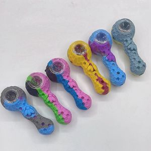 Cool Silicone Tubos coloridos ervas Tobacco vidro poroso filtro de orifício único tigela portátil plataformas de óleo portátil capa de mão fumando tubo de cigarro tubo