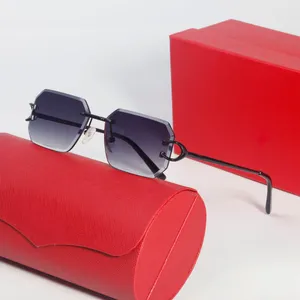 Дизайнерские очки Солнцезащитные очки для мужчин и женщин Carti C Decor Очки без оправы Черный рог буйвола Металлические оправы Шестиугольные фиолетовые коричневые линзы Винтажные прямоугольные очки