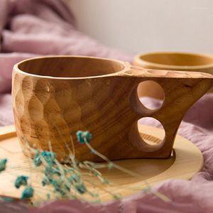 マグカップポータブルウッドコーヒーマグチャイニーズスタイル木製ティーミルクカップ