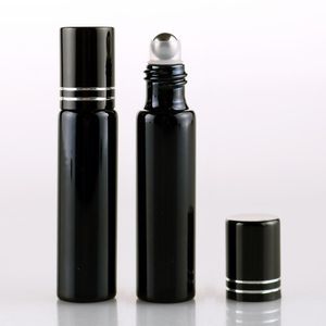 Bottiglie di profumo di olio essenziale Rotolo da 10 ml su bottiglia di vetro Fragranze in argento oro nero con sfera in metallo personalizzabile