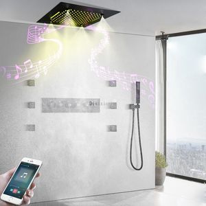 Set soffione doccia nero opaco Cascata a pioggia sopraelevata Sistema doccia nebulizzante Telecomando colorato a LED