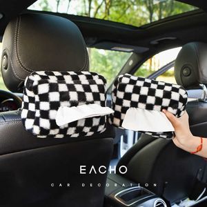 Car Tissue Box Hanging Netflix Checkerboard Grid Car Inner Drawer Creative Goddess Car Armrest Box Tissue Bag T221219