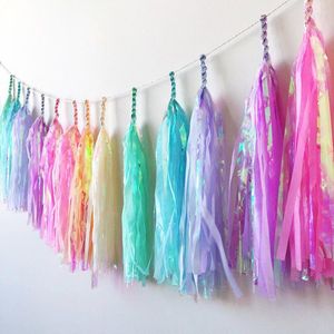 Party Decoration Paper Iridescent Tassel Garland Flags Banner For Halloween Christmas Wedding Birthday DIY Hanging Decor Suppliers
