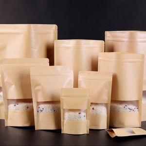 100 PCS Kraft Paper Bag Seal com forro de alum￭nio Pacote de bolsa para baixo para baixo favorece Sacos de armazenamento de alimentos por atacado para ch￡ de nozes de nozes