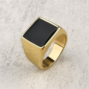 Cluster Rings Fashion Ring Square Top Rock Punk Men Signet Biker Stainless Steel Male Jewelry Gold Color Men's Gift