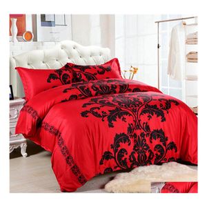 Bedding Sets Red Set Double/Queen Size Feathers Duvet Er White Bed Beautif Bedclothes 3Pcs Drop Delivery Home Garden Textiles Supplie Otfj9