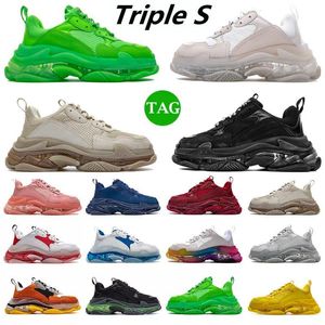 Mens Women Casual Shoes 17FW Pairs Triple S Clear Sole old Dad large increasing sneakers Black Pink Red neon green crystal sneakers sports