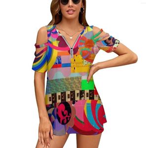 女性のTシャツBeatriz Milhazes女性ジッパーセクシーな印刷ヴィンテージトップフルプリントTシャツアーティストブラジルブラジルのコラージュ