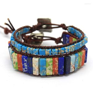 Charm Armband Natural Stone Hand-Woven Armband Boho Eco-vänligt läderrep Färgglada chakra Par Energimän och kvinnor smycken