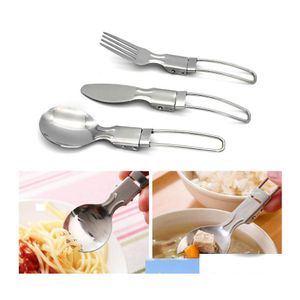 Spoons Lightweight Flatware Outdoor rostfritt stål Folding Fork Cutlery Portable Picnic Table Sewase Cam Foldbar Knife Drop Delivery Otafy