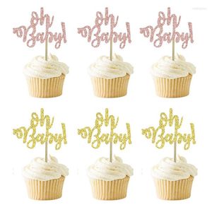 Forniture festive 10pcs Topper per cupcake in carta glitterata One Cake Topper 1 ° compleanno che decora Oh Baby Girl Boy Shower Party