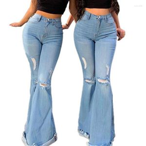 Jeans femininos Mulheres de pernas largas calças de moda Moda feminina Cantura alta Lady angustiada Sexy Push Up Ripped Hole Pantalon Troushers