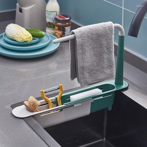 Kitchen Storage Sink Shelf Organizer Soap Sponge Holder Towel Hanger Drain Rack With Drainer Basket Gadgets