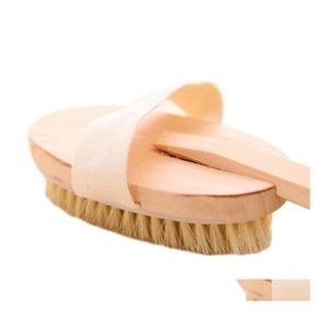 Spazzole da bagno Spugne Scrubber Corpo all'ingrosso Spazzola per esfoliazione della pelle secca naturale Masr Doccia Scrubber Manico lungo in legno Scarica Sty Otn7B