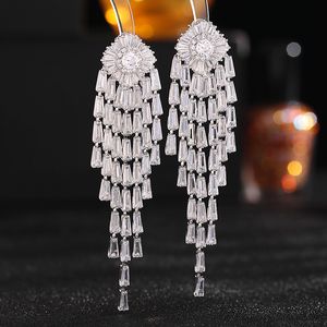 2023 Marca de choucong Dangle Bedring J￳ias de luxo 925 prata esterlina t princesa cortada top￡zia branca cz diamante pedras gemas de festas femininas borras de casamento giration