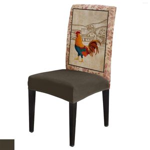 Chair Covers Farm Rooster Pattern Retro Dining Cover 4/6/8PCS Spandex Elastic Slipcover Case For Wedding Home Room