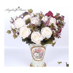 Dekorative Blumen Kränze Großhandel, 13 Köpfe, reiche Rose, 1 Blumenstrauß, Malerei, Pfingstrose, künstliche, lebendige Seide, gefälschtes Blatt, Hochzeit, H Othmg