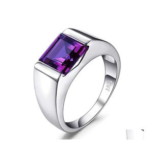 Solitaire Ring Halkalar Erkek Square 3.3ct Yaratılan Alexandrite Sapphire 925 Sterling Şerit Erkekler için Güzel Jerwelry Moda Stili 648 T2 Dr Otfhz