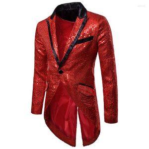 Men's Suits Mens Sequins Gothic Tailcoat Jacket Vintage Red Steampunk Victorian Long Coat Men Uniform Dinner Party Wedding Tuxedo Blazer XXL