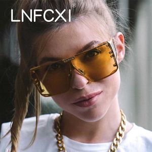 LNFCXI Platz Übergroße Luxus Marke Sonnenbrille Retro Männer Frauen Mode Eine Linse Shades Uv400 Vintage Gläser 1219