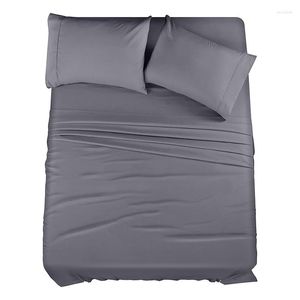 Sängkläder sätter praktiska lakan med hela lakan - 4 -delad borstad mikrofiber krympning och blekningsbeständig enkel vård (full grå)