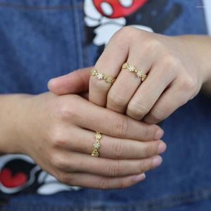 Wedding Rings 2022 Spring Gold Color Bling Cz Paved Daisy Flower Vintage Simple Love Heart Colorful Finger Jewelry For Women