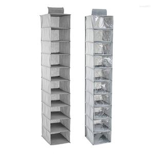 Storage Boxes Hanging Closet Shelf Wall Mount Foldable 10 Shelves Grey Clothes Organizer Drawers And Purpose Made Pockets Sweater