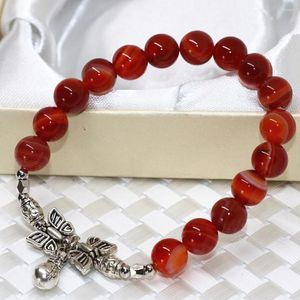 Strand Tibet Gümüş Renk Buda Kolye Moda Moda Kadın Bilezik Doğal Kırmızı Ven Agat Stone Carnelian Onyx 8mm Beads Hediye 7.5inch B2078