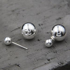 Серьги-гвоздики из стерлингового серебра 925 пробы, модные украшения, двойные шарики для женщин, модный подарок, 8 мм, 12 мм, 14 мм, TYC173