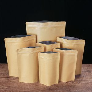 Sacos de embalagem 11 tamanhos de papel marrom kraft stand -up sacos de stand -up selvável bolsa zip bolsa interna de embalagem de armazenamento de alimentos
