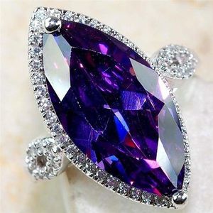 Br￶llopsringar Wukalo Luxury Single Stone Ring Charm Mysterious Bright Purple Marquise Women Cocktail Party Fashion Engagement