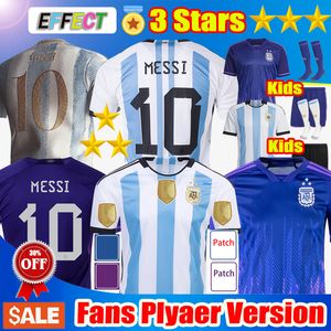 3 -sterren Argentinië voetbal jersey speler fans versie 22 23 voetbal shirts 2022 Messis J.Alvarez de Paul National Team Mbappe Griezmann Giroud Kids Kit Uniforms Socks