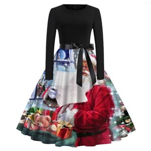 Casual Dresses Petite Women Fashion Christmas Print Dress Round Neck 1950s Housewife Size