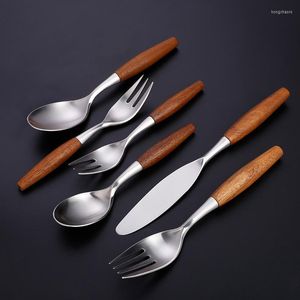 Dinnerware Sets Cutlery Set 304 Stainless Steel Knife Fork Spoon Wooden Handle Dessert Kitchen Accessories Main Cha