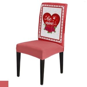 Chair Covers Valentine'S Day Love Rose Red White Cover Dining Spandex Stretch Seat Home Office Decoration Desk Case Set