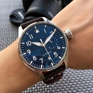 Cały zegarek na rękę Big Pilot Midnight Blue Dial Automatyczny zegarek 46 mm mężczyzn męski zegarki 332U