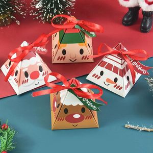 Geschenkverpackung 10/20 Stück niedliche Weihnachtsmann-Elch-Muster-Pyramidenform-Süßigkeitsschachtel mit Frohe Weihnachten-Label-Jahr-Party-Bevorzugungs-Verpackungsbedarf